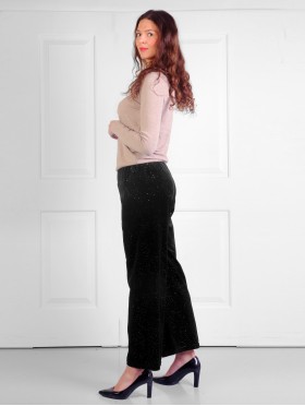 Velvet High Waist Wide Leg Pants W/ Tiny Sequins